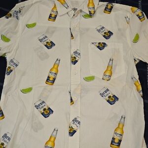 Corona Casual Shirt with Beer and Lime Print Mens SMALL